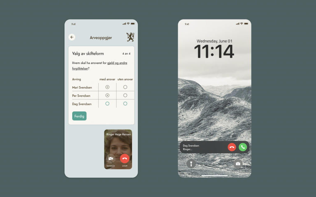 To skjermbilder av app hvor det ene bildet viser Dag sin skjerm og den andre viser Hege sin..