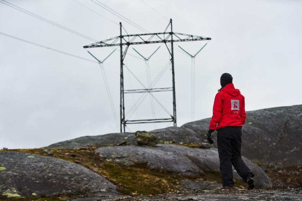 NVE-ansatt foran strømmast