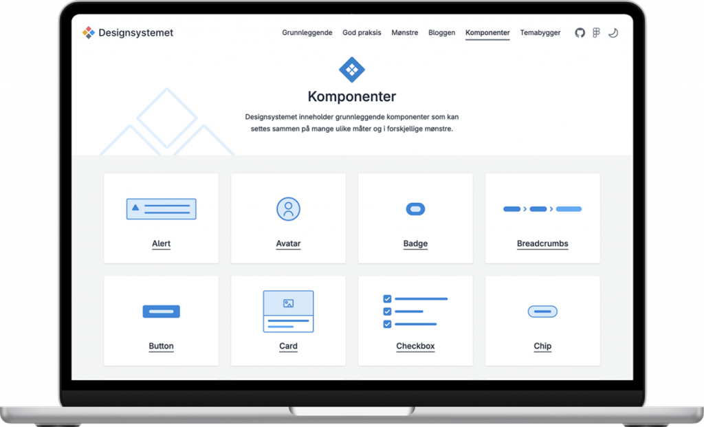 Bilde av en macbook som viser frem nettsidene til designsystemet